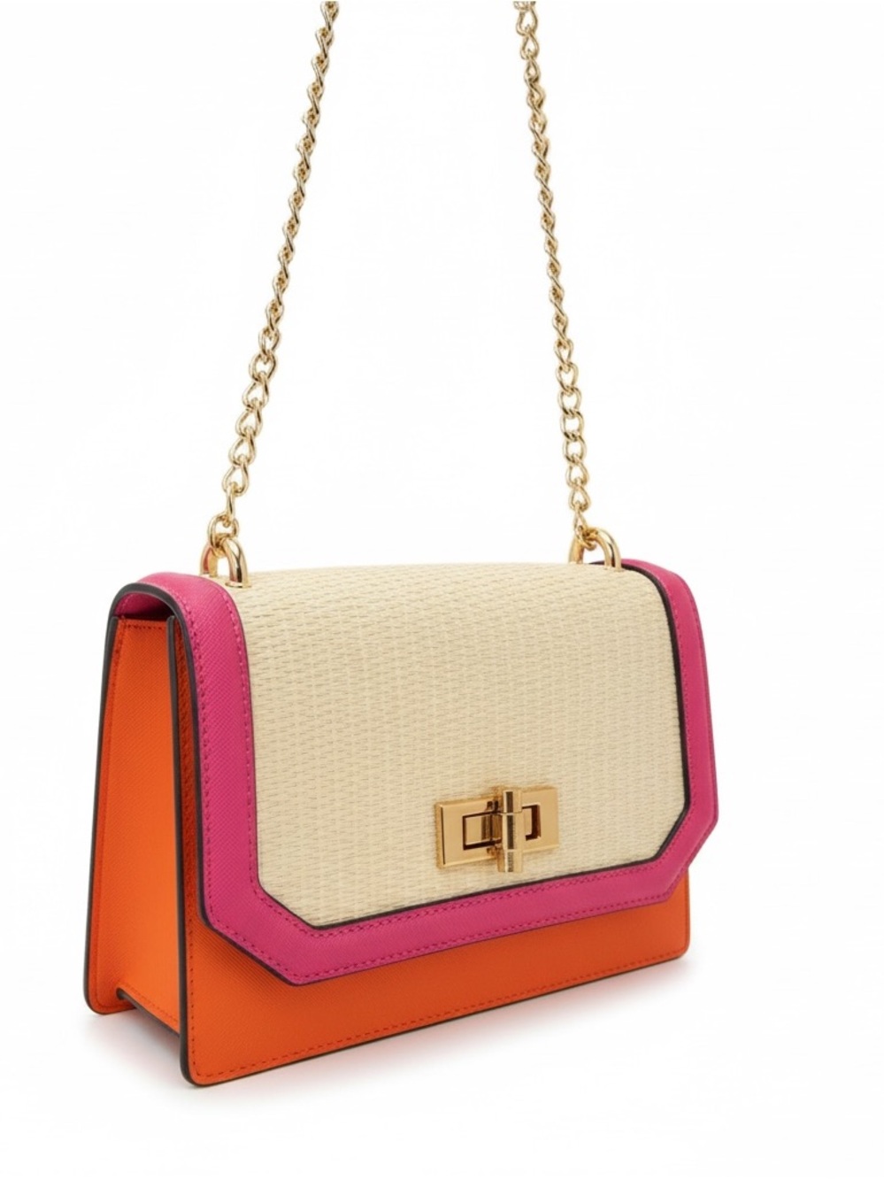 ALDO Pink Orange Woven Crossbody Bag Adjustable Gold Chain